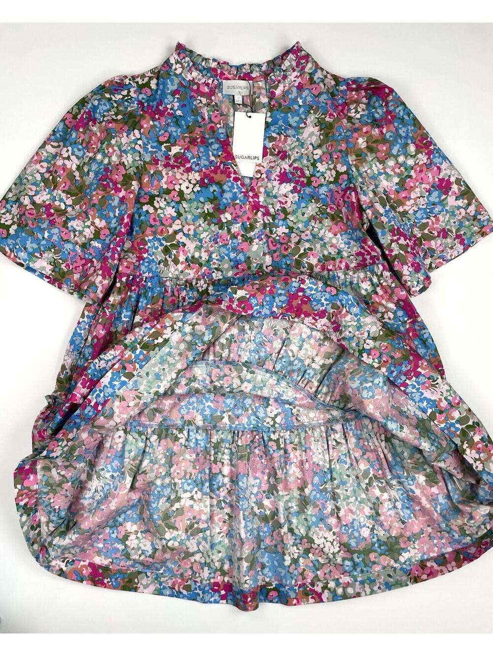 NWT Sugarlips Avery Floral Dixie Split Neck Shift Dress Tiered Babydoll Boho Med - Picture 5 of 10